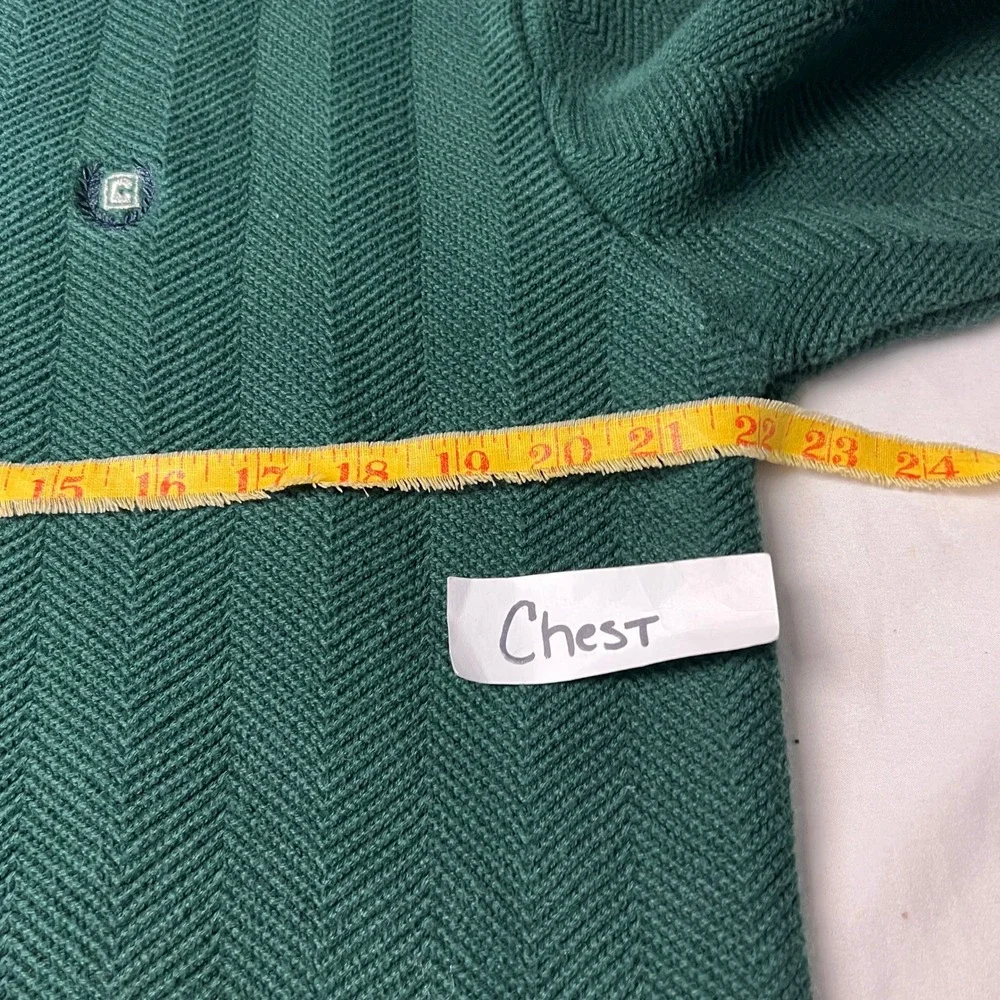 Chaps EST.‎ 1978 Green Cotton Y2K Knit Sweater Crew Neck Herringbone Mens Large